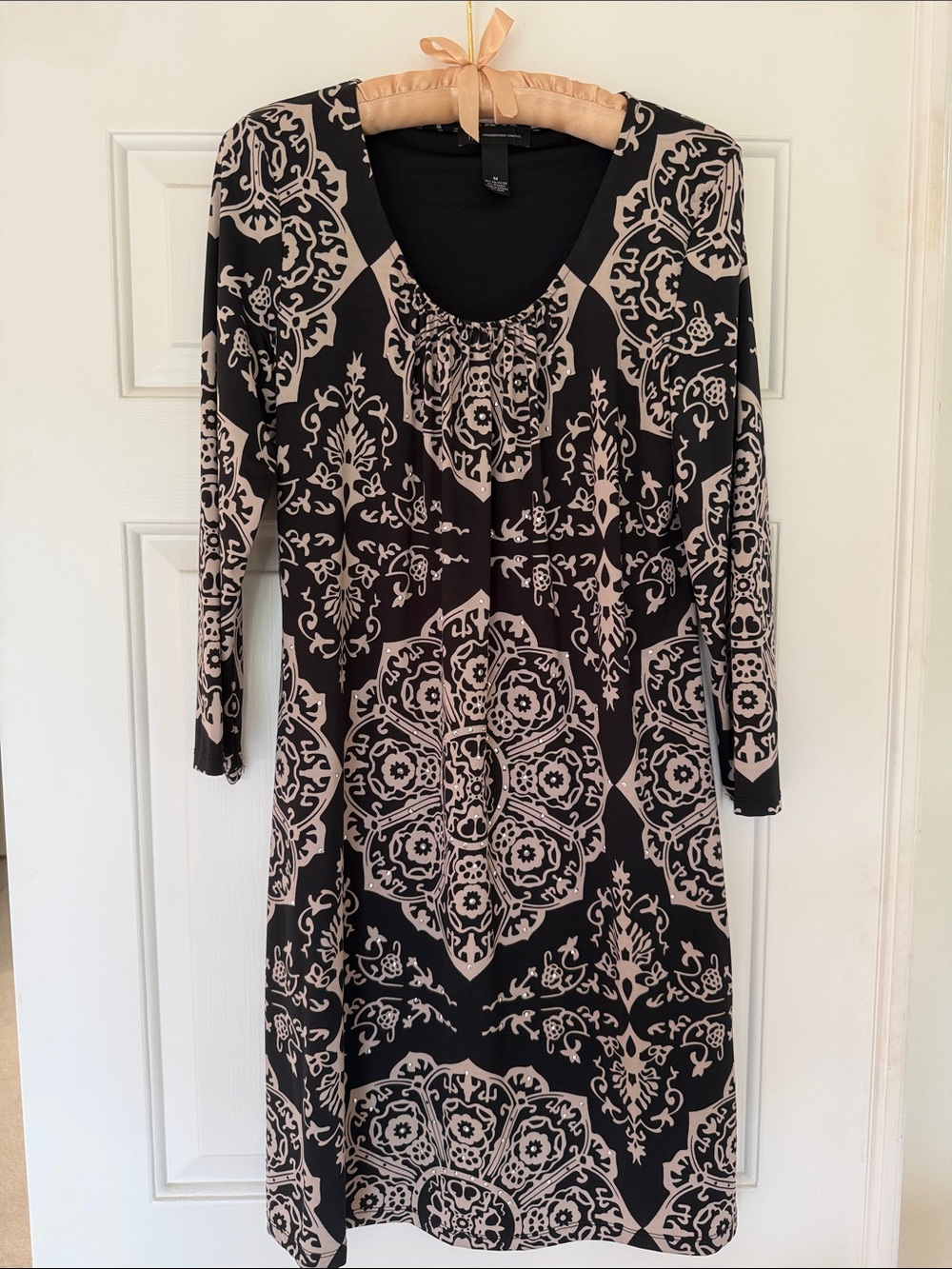 INC International Concepts Women’s Black & Taupe Patterned Scoop Neck Dress